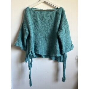 js millenium Chunky Pastel Teal Blue Alpaca Blend Sweater Sz XL 3/4 Sleeves